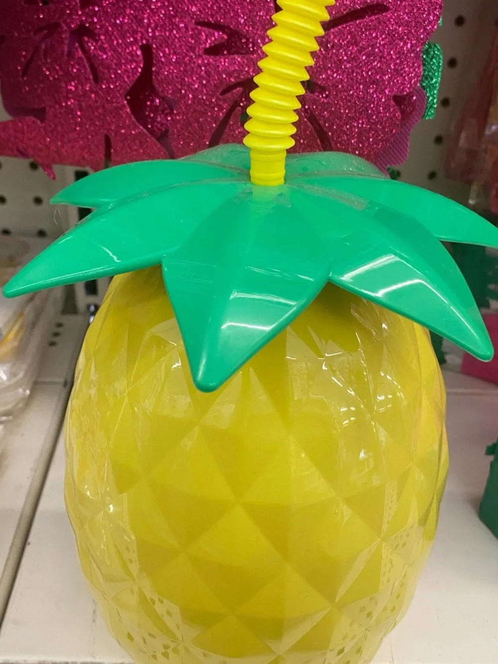 Yellow Pineapple Drink Cup with Green Leaf Lid - Party Serveware